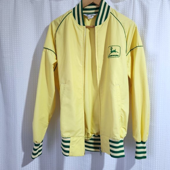 John Deere Jacket Bomber Style Vintage Lightweight Size Medium Yellow Ribbing - Picture 10 of 10
